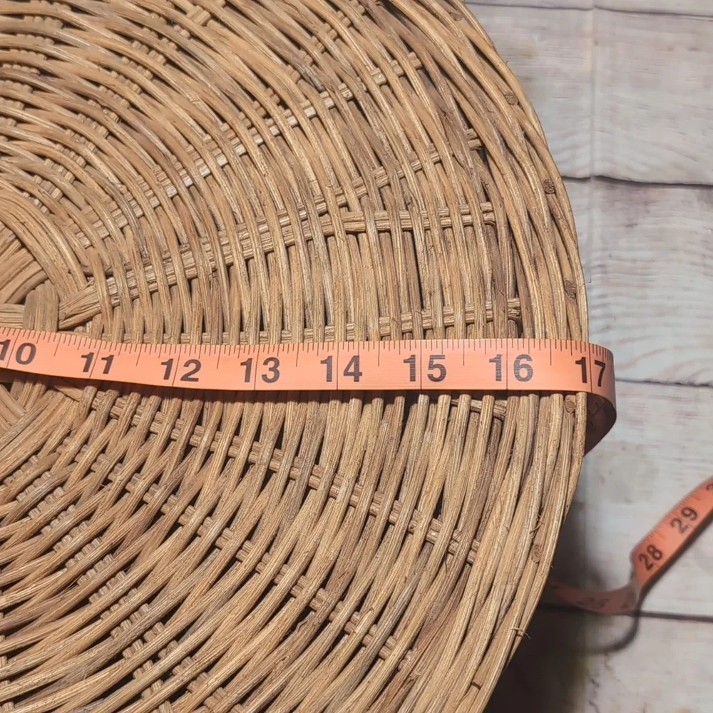 Vintage Round Woven Wicker Basket  Attached Lid Turn Key Closure